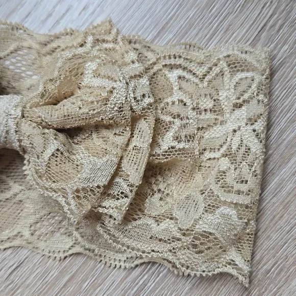 Lace Bowknot Beige Headband Baby Girl Elastic Headwrap Kids Handmade Hairband - Picture 2 of 10